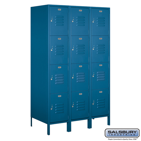 SALSBURY INDUSTRIES 4 Tier Metal Locker, 54"Wx78"Hx21"D, 12 Door, Blue, Unassembled 18-54361BL-U